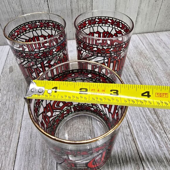 Vtg Houze Glasses Tumblers Season's Greetings Stained Glass Christmas 4" T Set 3 - Picture 7 of 7